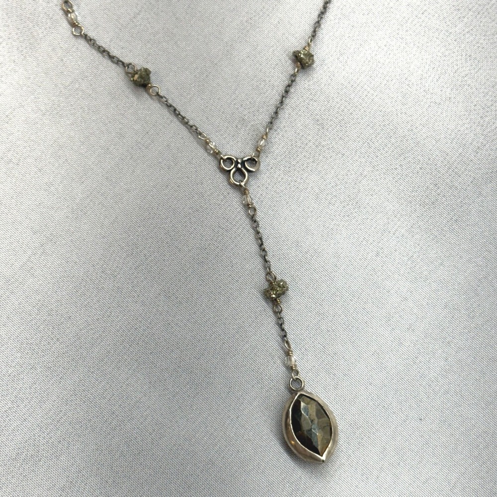 Chan Luu Lariat Necklace Womens OS Silver Excellent Pyrite Gemstone 925 Sterling - Picture 7 of 9